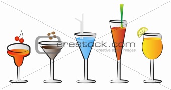 cocktail glasses vector illustrations