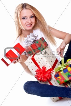 beautiful woman with holiday gift