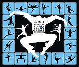 high quality traced dancing jumping people silhouettes