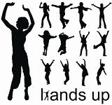 high quality traced hands up people silhouettes vector illustration