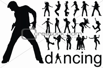 high quality traced dancing people silhouettes vector illustration
