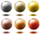 set of different metallic spheres