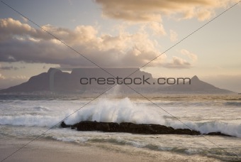 Table mountain behind wave
