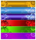 six multi-coloured  banners 