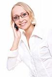 business woman in a glasses with telephone
