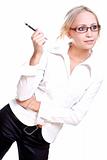 business woman in a glasses with pen