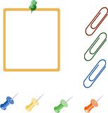 Blank note paper with colorful pins and paper clips icons vector