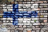 Flag of Finland painted on an old brick wall