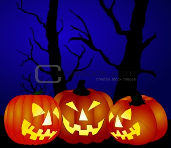 illustration of angry pumpkins at night