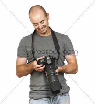 young photographer on white