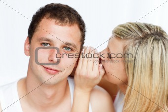 Woman telling a man something important
