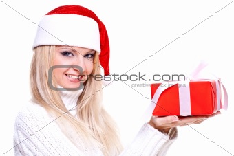 christmas woman with holiday gift