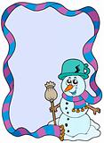 Winter frame with cartoon snowman