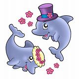 Pair of cute wedding dolphins