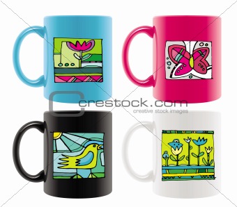 Cups with summer drawings