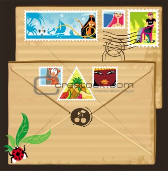 Vacation stamps,  vintage envelope.
