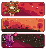 Cute Sunset banners with funny animals.