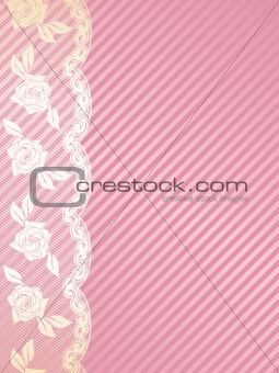 Vertical pink and gold French lace background