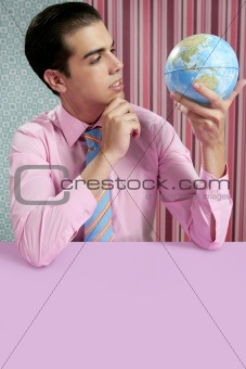 Businessman retro and global world map