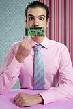 Businessman with electronic circuit in face