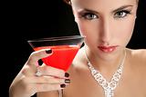 Attractive cocktail woman with martini red glass