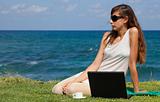 relaxing woman with laptop