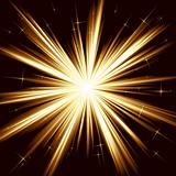 Golden light, star burst, stylized fireworks