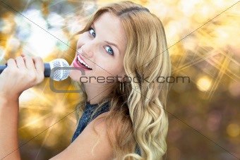 Female Pop Star with gold light background
