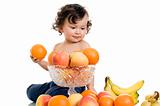 Baby with fruits.