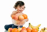 Baby with fruits.