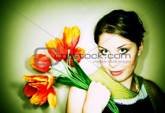Pretty Young Woman with Plastic Flowers