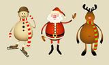 Santa Claus, snowman, reindeer