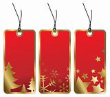 Red Christmas tags with golden borders