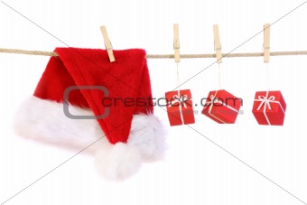 Santa claus hat and presents