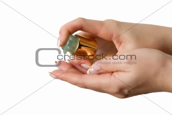 Woman hands pouring gel moisturizer