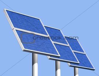 Group of solar panels on a clear sunny day