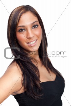 Young latin woman in black dress
