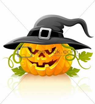 frightful halloween pumpkin vegetable in black hat