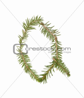 Spruce twigs forming the letter 'Q'