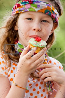 Eating a cupcake