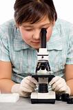 Girl with microscope.