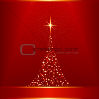 Red golden Christmas tree and copy-space