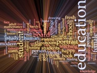 Education word cloud glowing