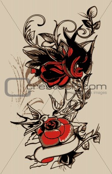tribal swallow and flower design