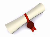 diploma in scroll on white. 3d