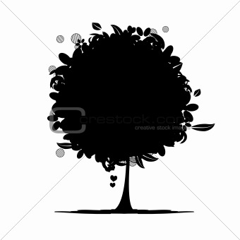 Floral tree silhouette black