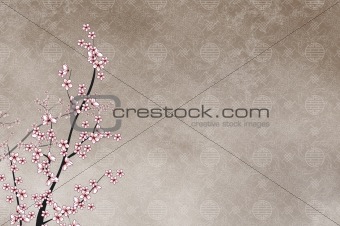 Decorative cherry tree and chinese pattern filigree with place for text or image