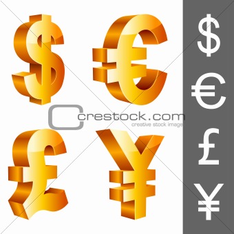 Vector currency symbols.