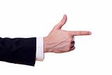 pointing business man hand, isolated on white background