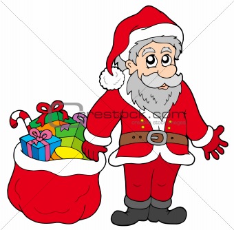 Happy Santa Claus with gifts